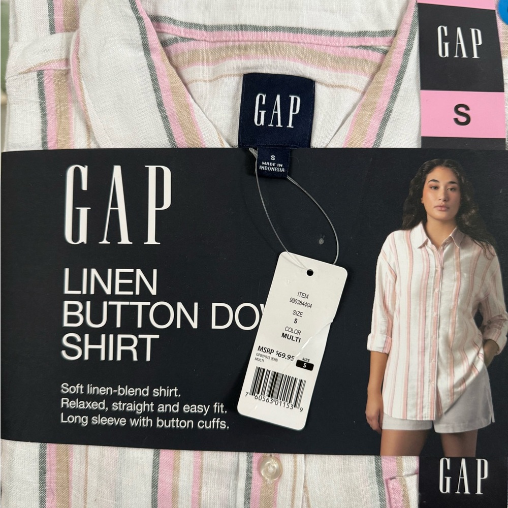 GAP Linen Button Down Shirt - Pink and White - Picture 2 of 3